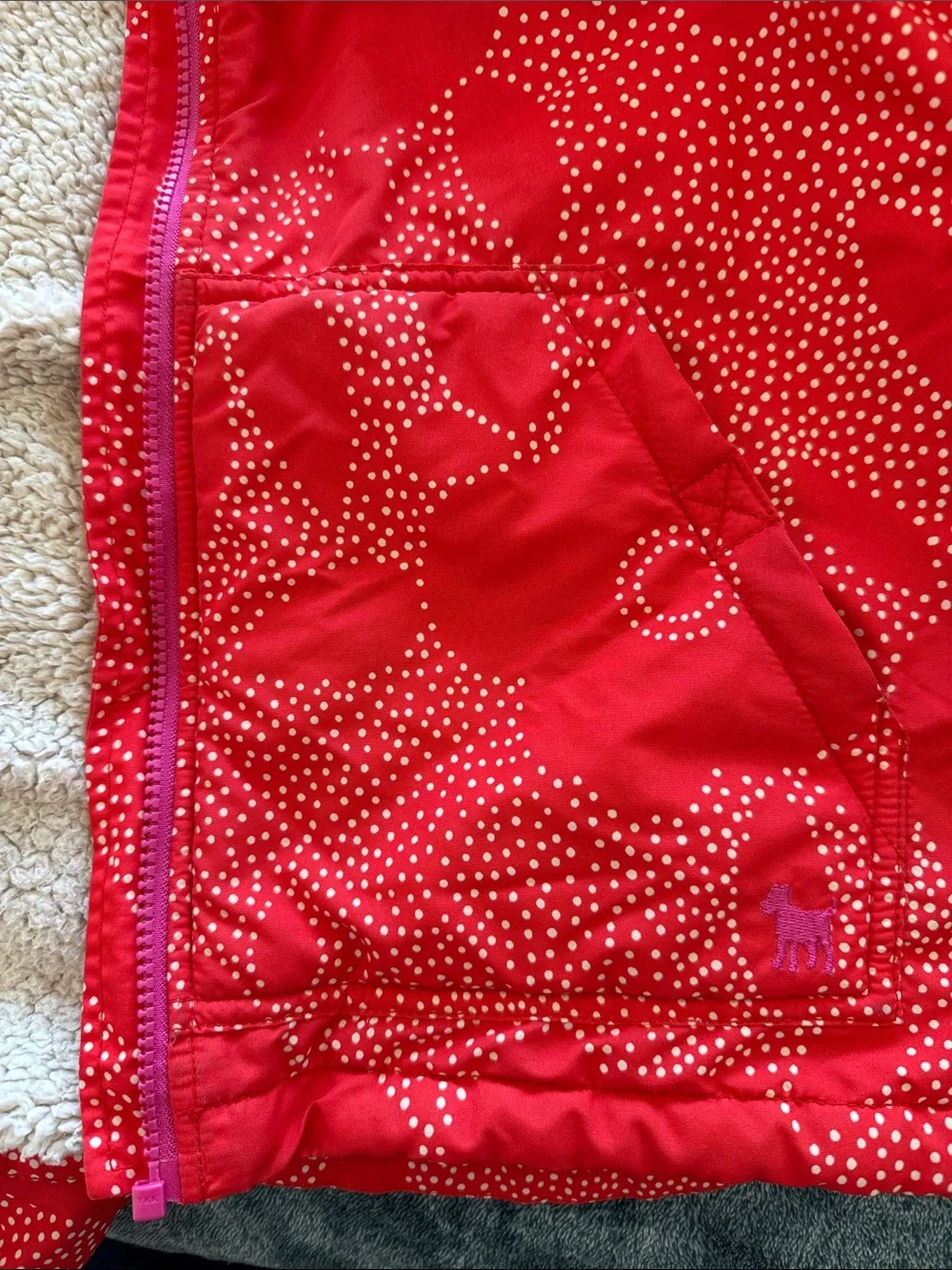 Mini Boden Sherpa-lined Anorak Puffer Jacket with Hood and Dot Floral Design